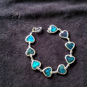 Vintage Abalone Silver Bracelet Heart Design